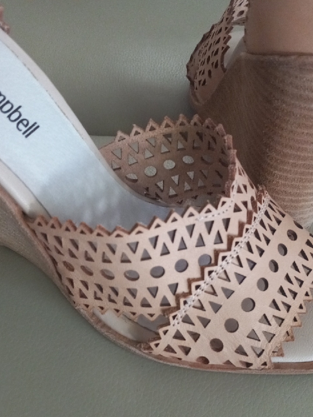 Jeffrey Campbell Nude Laser-Cut Ankle-Strap Wedge Sandals Size 7 - Picture 6 of 17